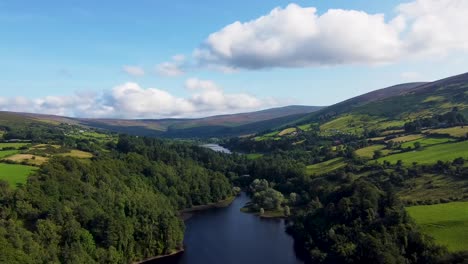 an aerial view of bohernabreena reservoir park in the glenasmole valley with the two reservoirs in view west of dublin city