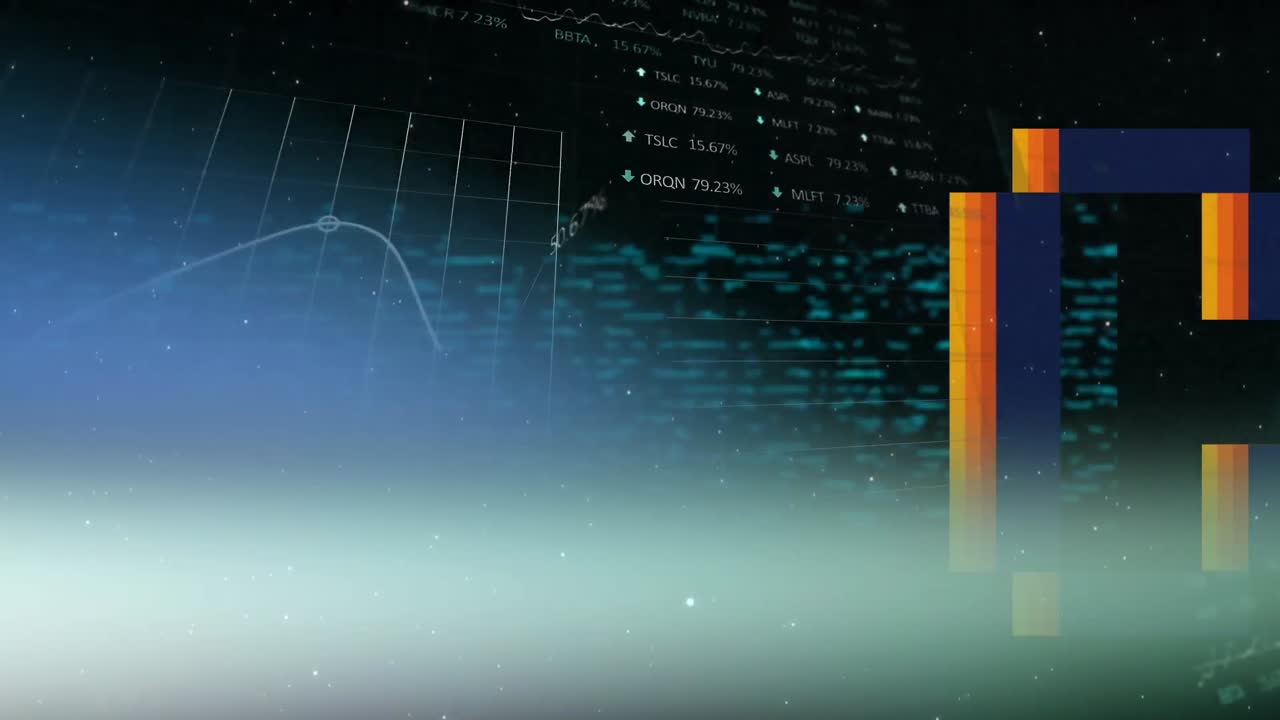 Animation of data processing and statistics over cityscape
