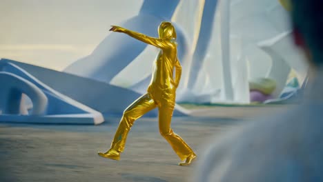 bailarina dorada en traje futurista