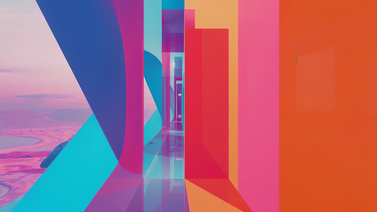 Displaying interior corridor showing translucent panels reflecting on floor and revealing portals