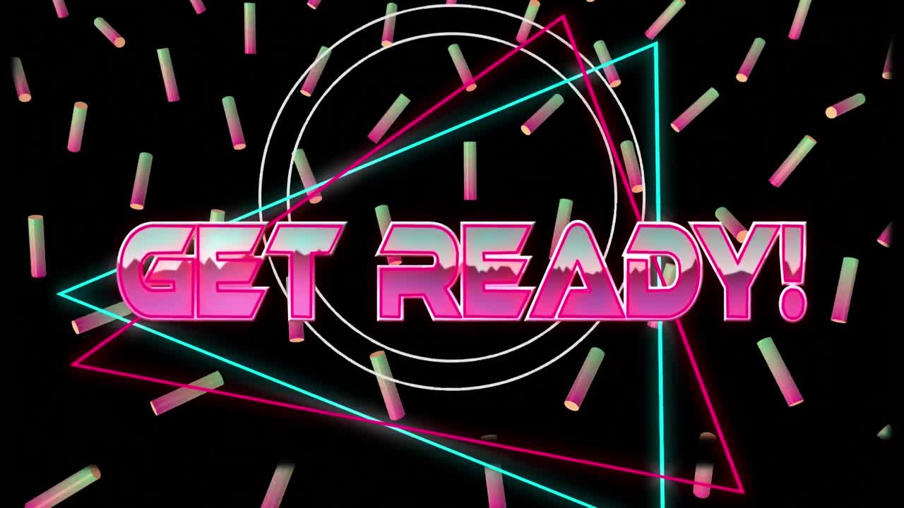 animación de prepararse sobre formas geométricas y rodillos coloridos sobre fondo negro