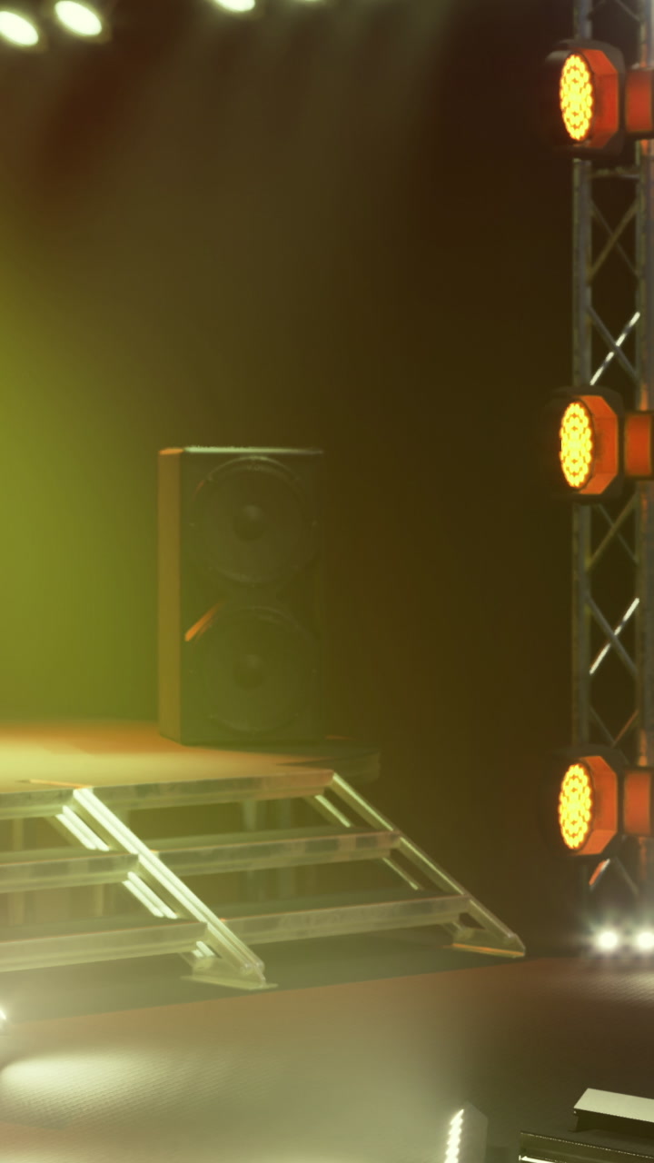 Brightly lit stage setup for a live performance at an indoor venue