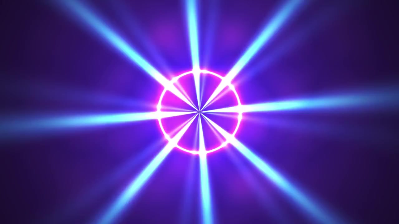 Cerchio neon pulsante astratto con fasci di luce radianti