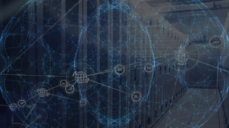 Animation of network of connections over server room