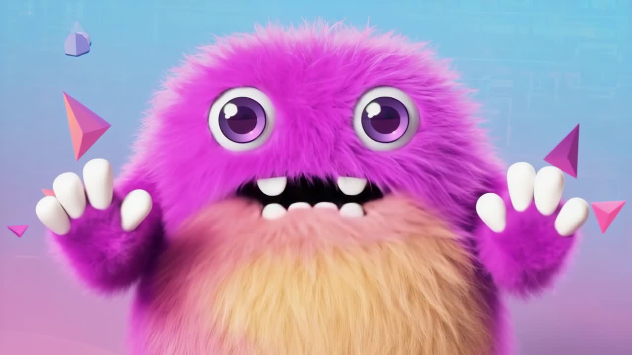 Cute Purple Fluffy Monster Cartoon