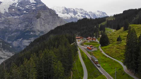 aerial: little mountain train in the jungfraujoch region 6