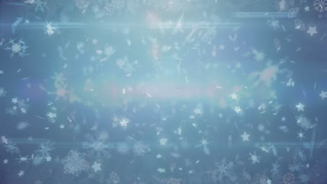 animation of snowflakes and star icons floating with copy space against blue background