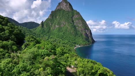 The-Pitons-in-Saint-Lucia-with-lush-greenery-and-coastal-waters