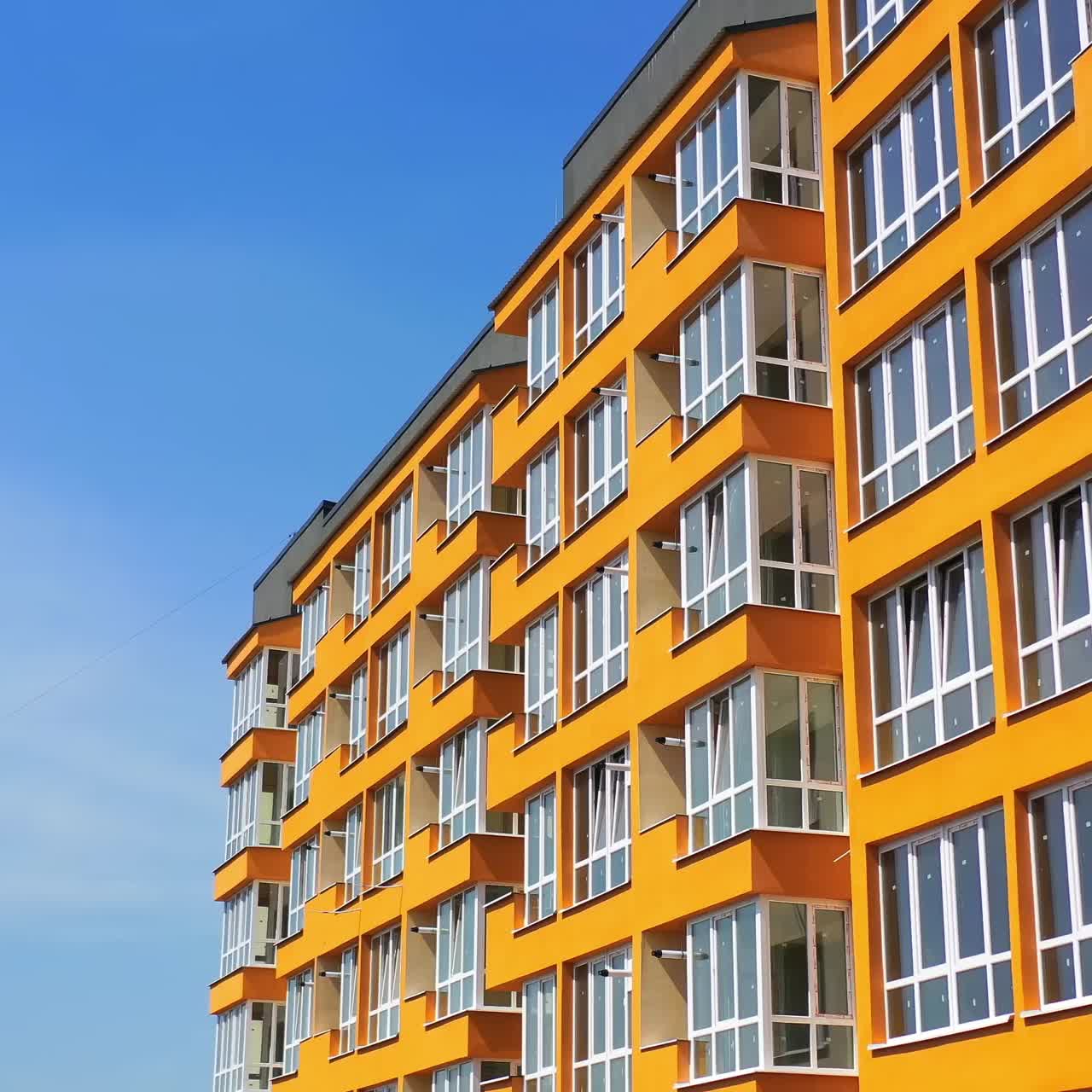 Flight above sleeping area. Aerial footage shot of new residential apartments