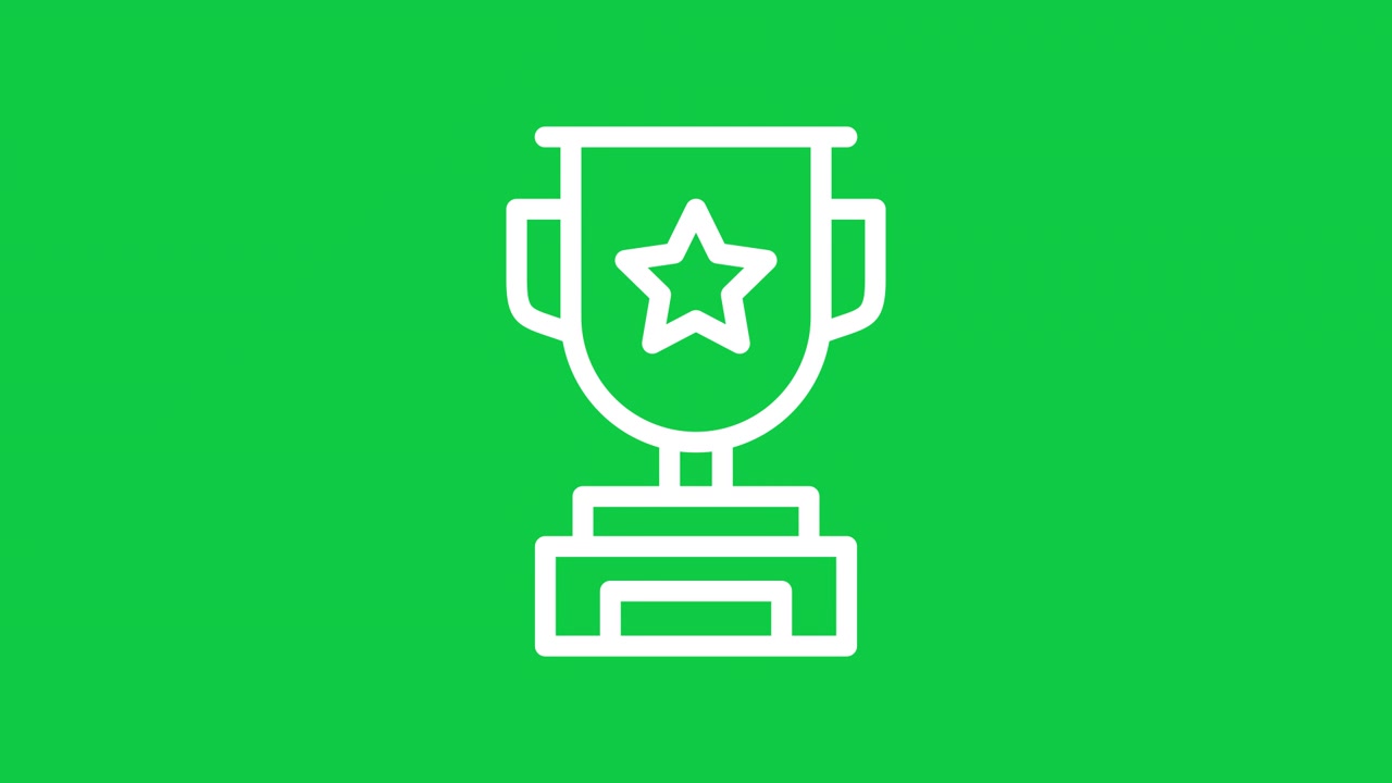 Animated White Trophy Icon on Green Screen Background