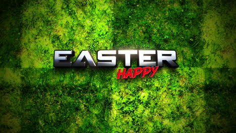 happy easter cartoon text on green grass