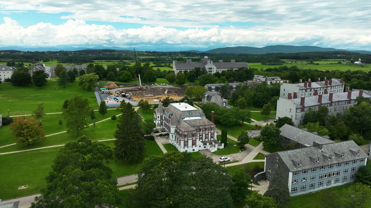 Rising to reveal Middlebury's campus in Vermont