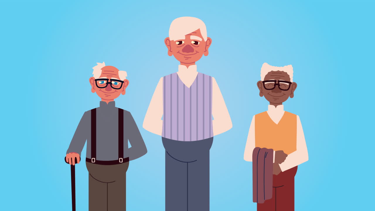 cute grandfathers group characters animation