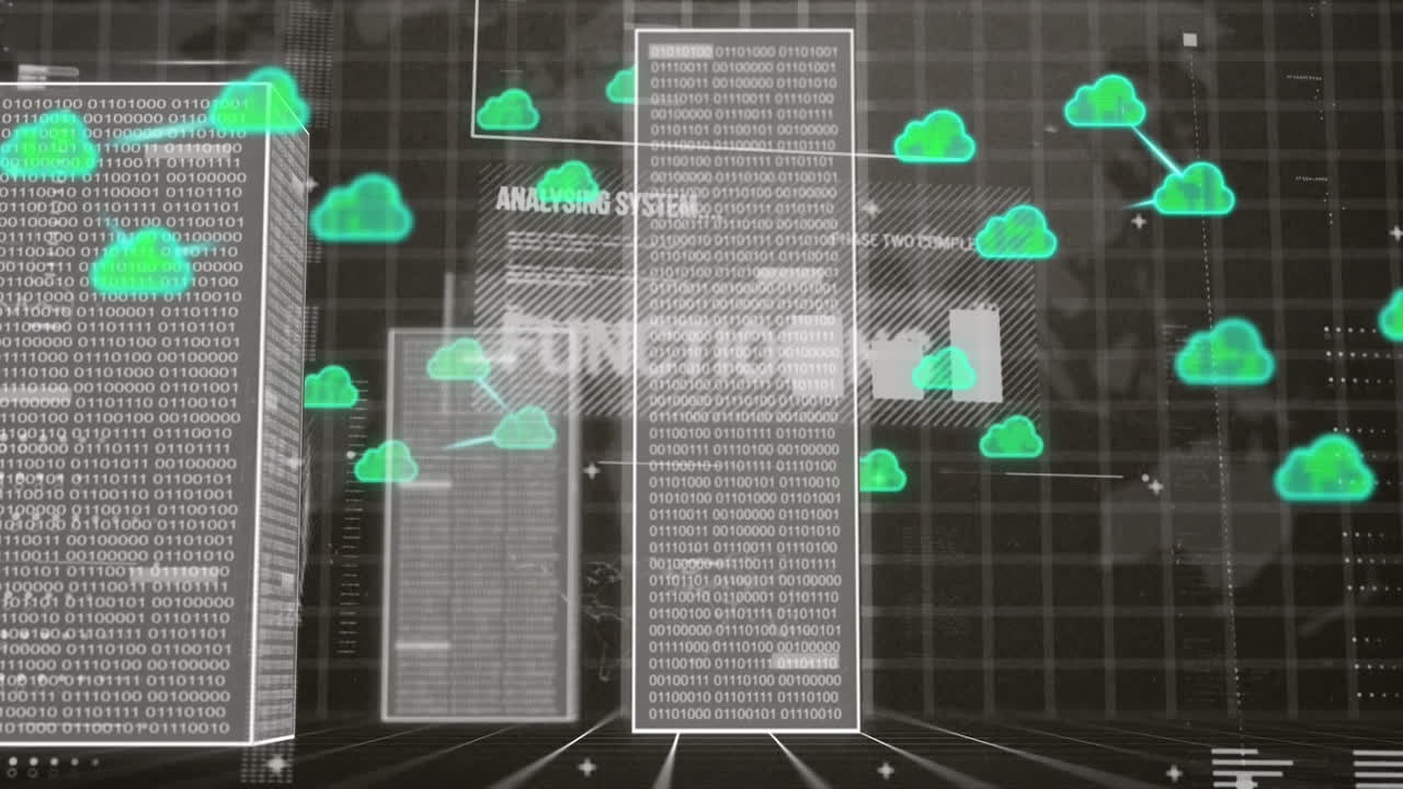 Animation of clouds, data processing over computer servers