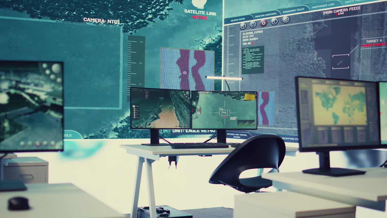 큰 디스플레이에서 글로벌 위협을 추적하는 데 사용되는 군사 통제 센터