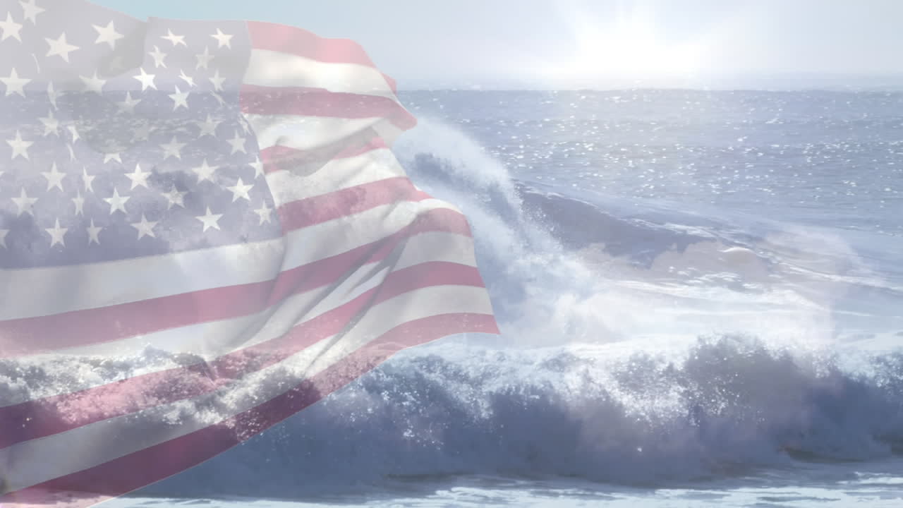 바다의 파도에 대항하여 우리  ⁇ 발을 흔드는 디지털 구성