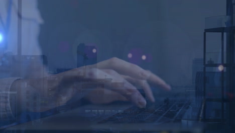 animation of ai data processing over caucasian businesswoman using computer