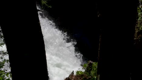 fuerte agua que fluye de nooksack cae detrás de siluetas de troncos de árboles en el condado de whatcom, estado de washington