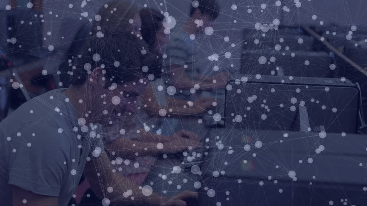 Animation of falling numbers and security shield over cityscape