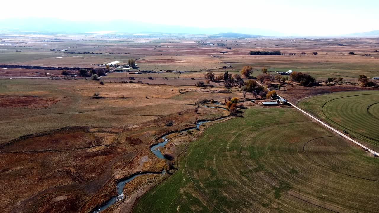 Aerial footage of the vast farmland countryside of southern Utah