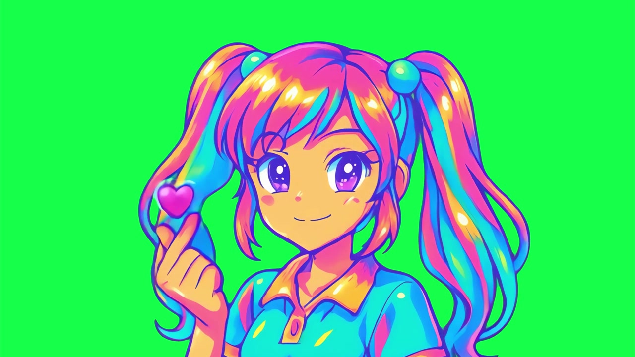 Chica de anime animada haciendo un gesto de corazón con los dedos