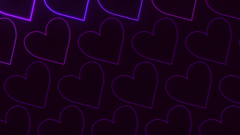 a minimalist graphic of black and purple hearts, each outlined in purple forming a repeating pattern. simple and elegant design ideal for digital backgrounds or prints