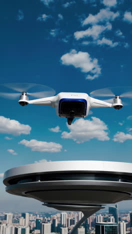 drone above futuristic cityscape