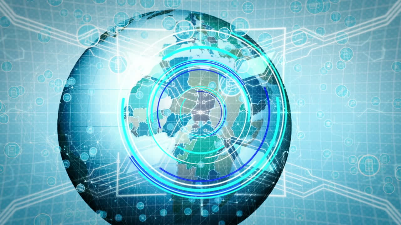 전 세계와 미디어 아이콘에 대한 범위 스캐닝의 애니메이션