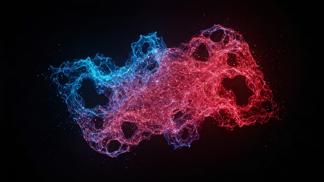 Stunning Abstract Representation of Energy Flow with Vibrant Blue and Red Waves Intertwining, Creating a Dynamic Visual Experience in a Dark Background