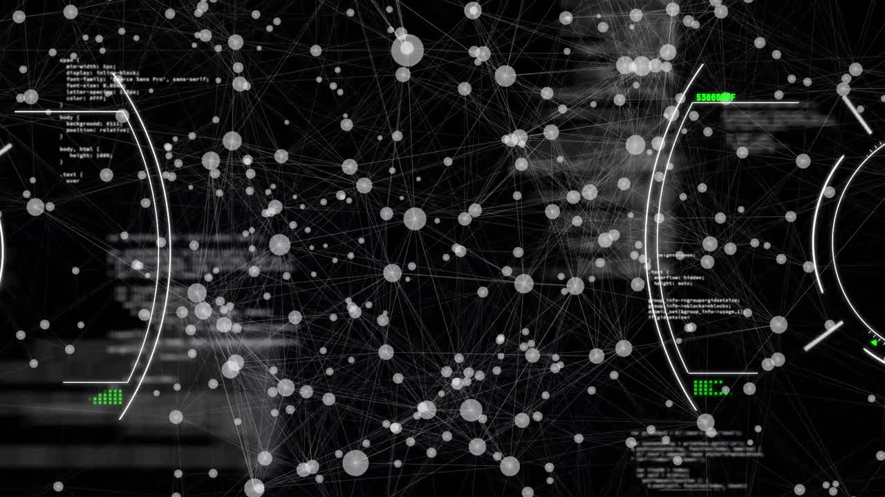 블랙 배경 위의 분자 및 연결 네트워크의 애니메이션