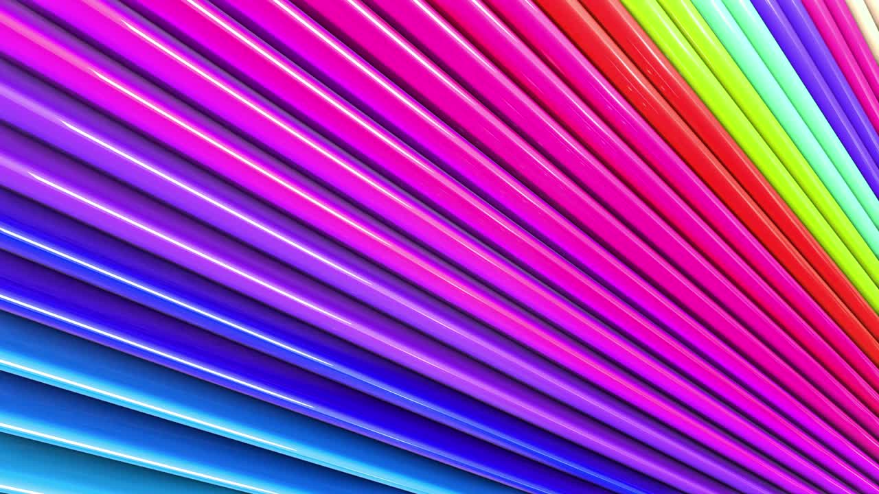 abstracto 3d sin costuras fondo brillante en 4k con cintas de arco iris. rayas multicolores arcoirís moverse cíclicamente en geometría simple estilo creativo de dibujos animados. animación suave en bucle. 45