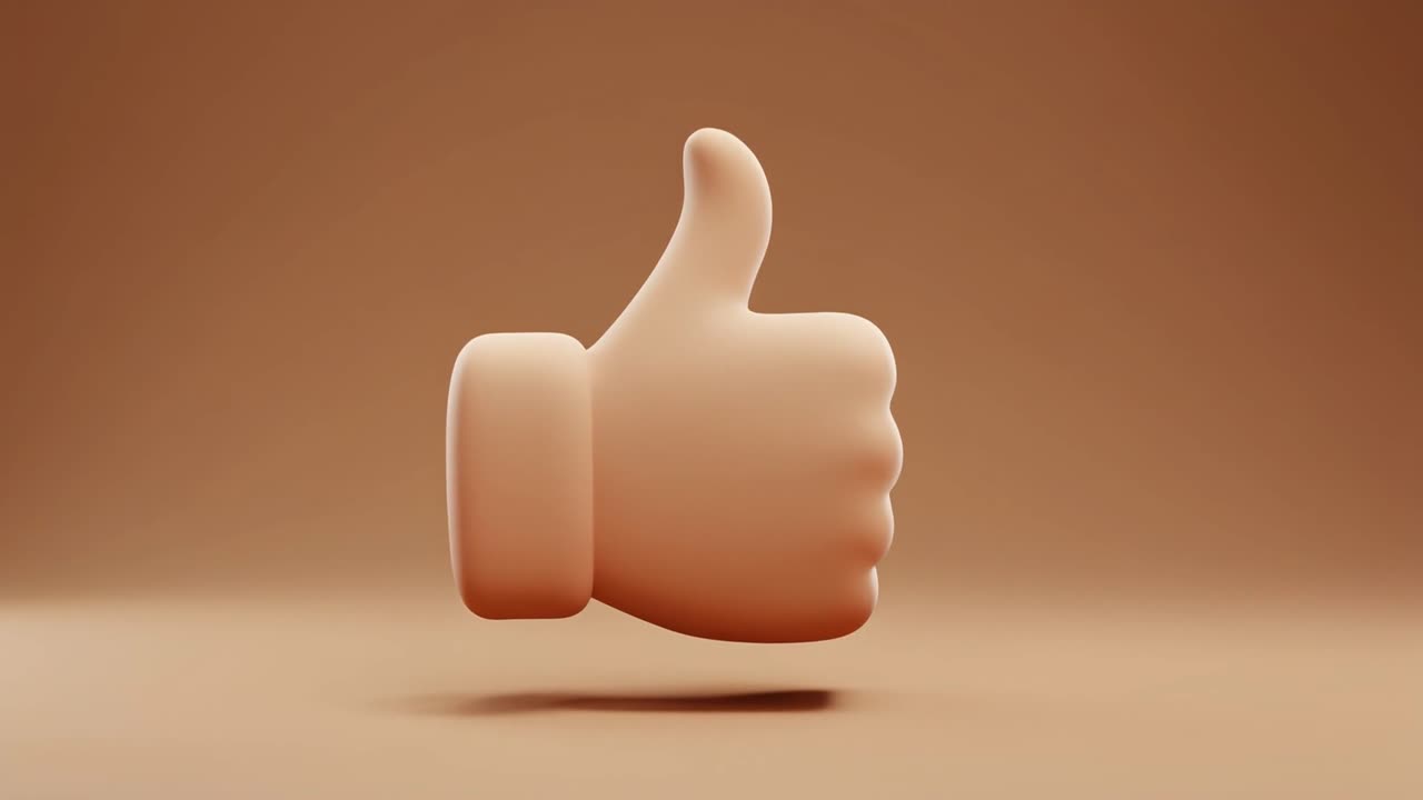 3D Thumbs Up Like Emoji Animation on Brown Background
