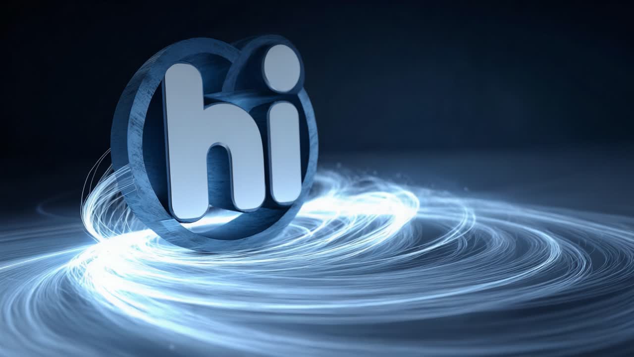 A mesmerizing and vibrant representation of the word 'hi' forming a centerpiece amidst swirling luminous blue light, creating a captivating visual experience full of energy