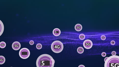 animación de la red de conexiones con texto 5g en fondo azul