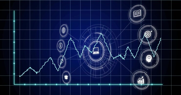 Digital Financial Data Graph with Animated Business Icons