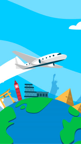 an animation of flat world tourism day with airplane