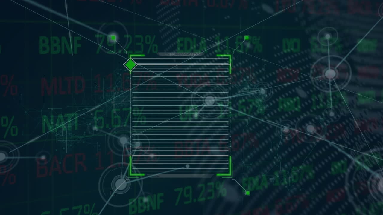 animación de la red de conexiones y procesamiento de datos sobre fondo negro