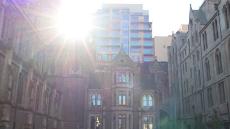 sunlight illuminates historic architecture in melbourne