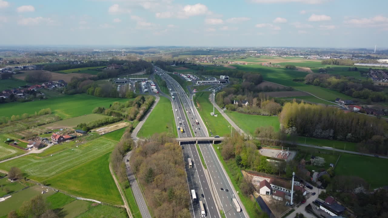 Aerial View of a European Highway and Service Area