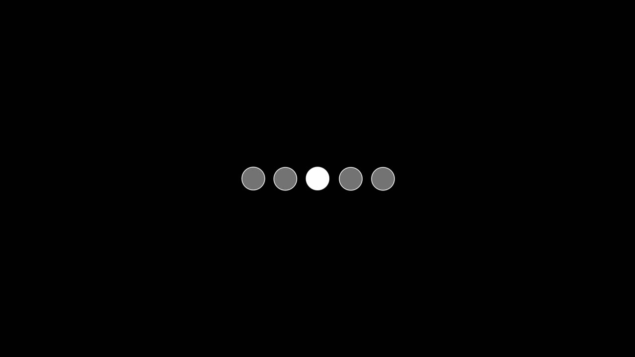 Sequential pulse movement of gray circles over black background simulating modern loading indicator