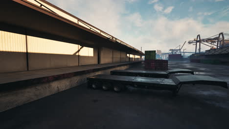 parked flatbed trailer in parking lot