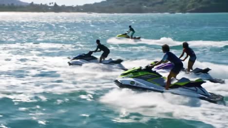 people enjoying jet skis in the ocean