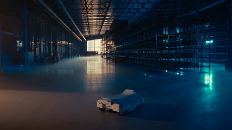 autonomous mobile robot in a large, modern warehouse
