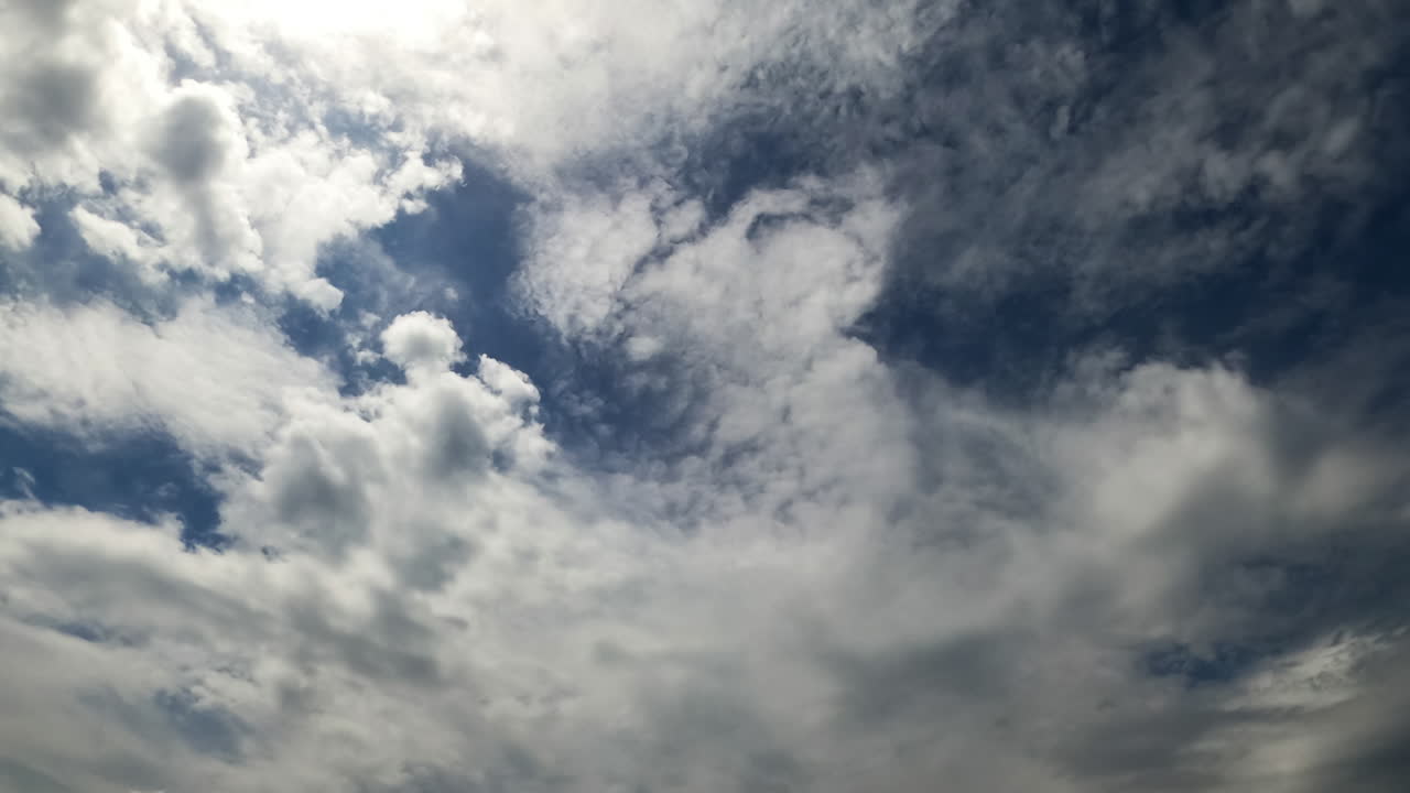 Grey cloudscape covering the horizon. Thick heavy clouds gather in the sky before the heavy rain. Low angle view. Timelapse.