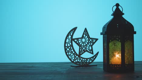 tracking shot of lantern and symbolic star and a crescent with copy space