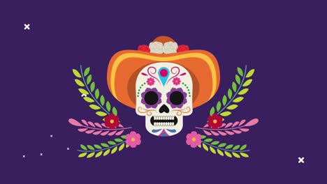 celebración del día de los muertos con la calavera usando sombrero