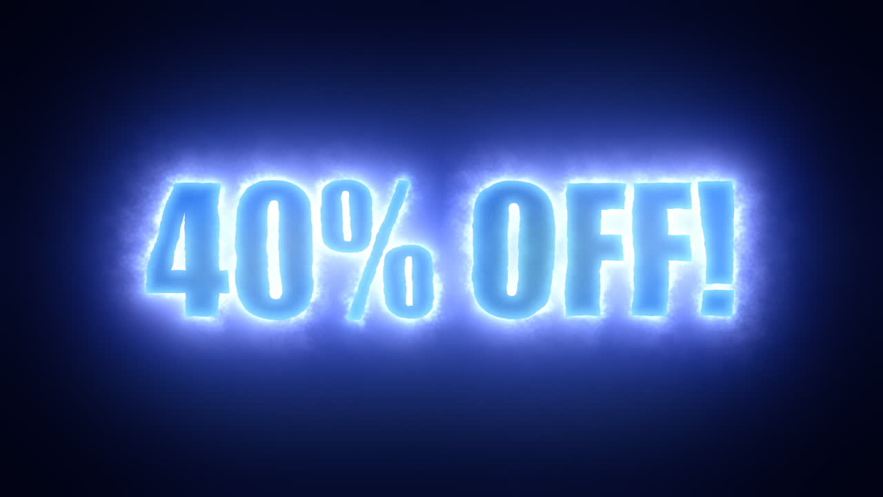 el texto cuarenta por ciento de descuento, rodeado por una nube energética de electricidad