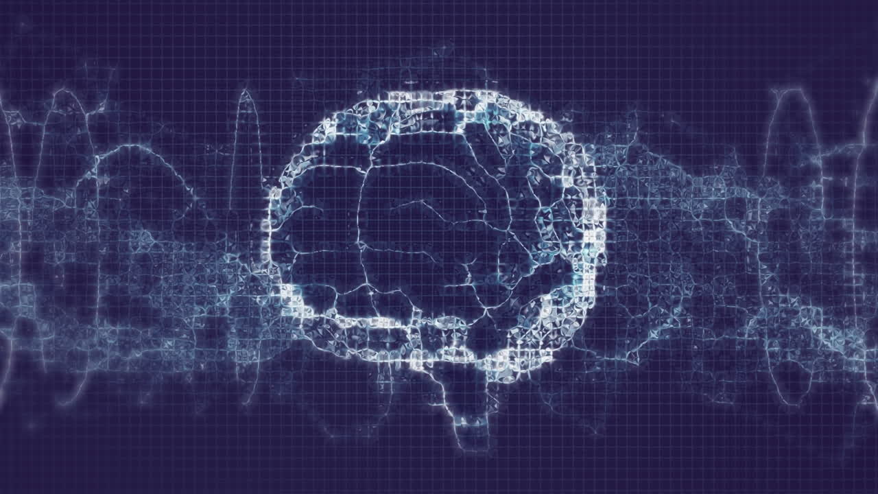 Animation of digital brain and dna strand on blue background