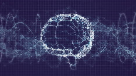 animación de cerebro digital y cadena de adn sobre fondo azul