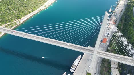 franjo tudman bridge cable-stayed bridge dubrovnik croatia drone high angle blue sea beneath